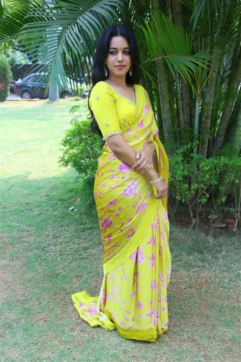 ACTRESS MIRNALINI RAVI IN YELLOW SAREE AT LOVE GURU MOVIE MEET 6